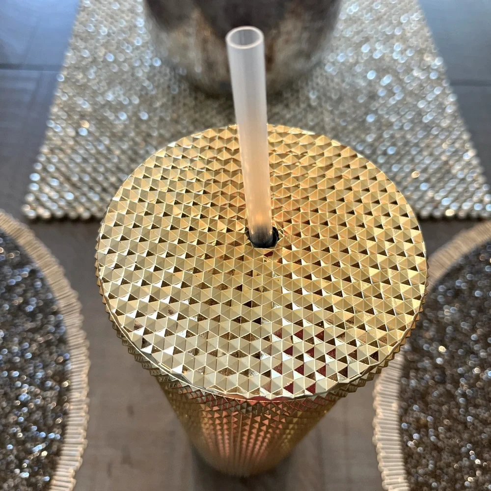 Gold Studded Tumbler with Straw-NEW! 10 available